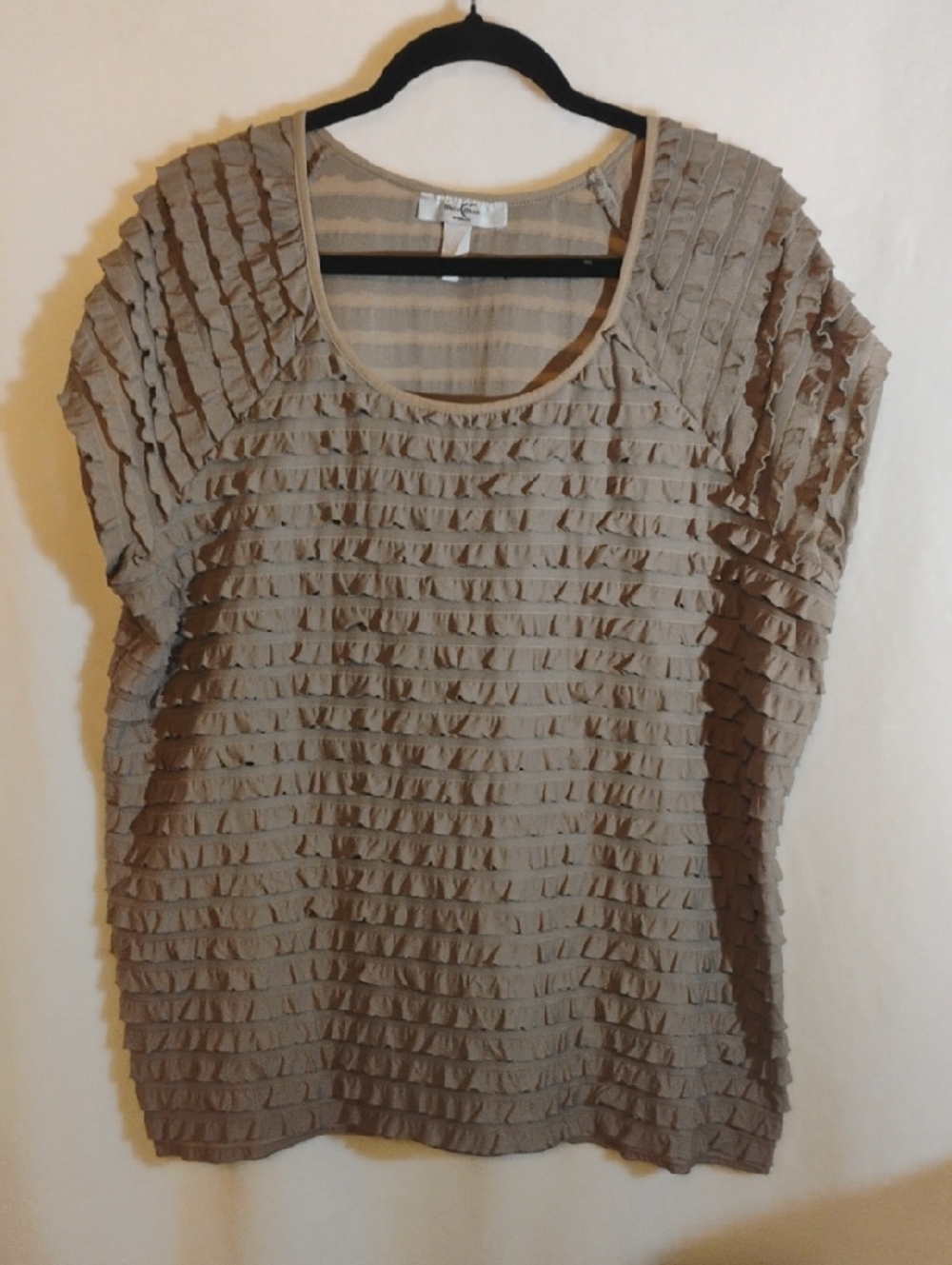 Moa Moa Taupe Ruffle Layered Short Sleeve Top